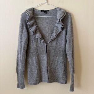 Avellini 100% Cashmere Open Front Ruffle Cardigan Sweater Sand Beige S READ